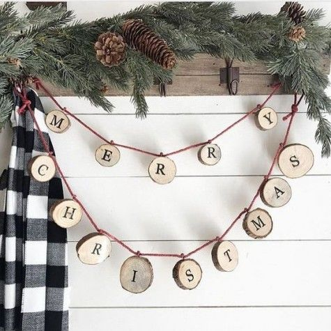 guirlande déco de noël en rondins de bois