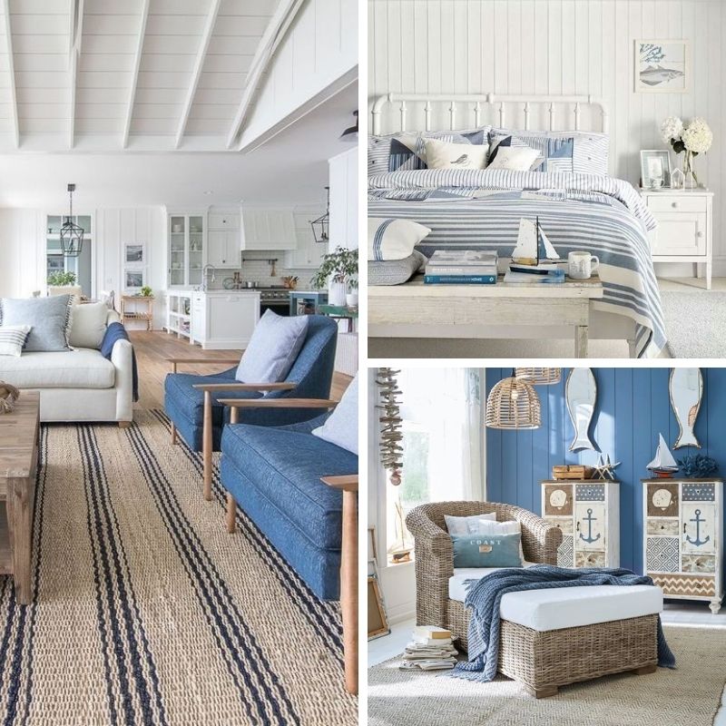 bleu et blanc dans la maison pour style bord de mer